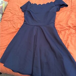 Ted Baker Navy One-Shoulder Scalloped Fit & Flare Dress